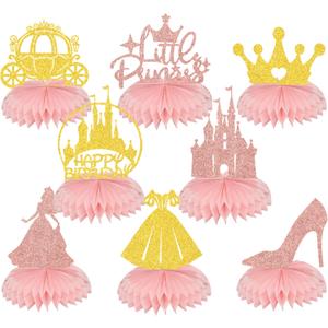 8 Pcs Princess Honeycomb Centerpieces, Princess Birthday Party Decorations, Princess Centerpieces for Tables, Princess Baby Shower Decorations Gold Rose Gold