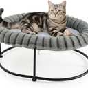 Sunhoo Elevated Cat Bed for Indoor Cats Raised Kitten Hammock Large High Puppy Cot Off Floor Self-Supporting Small Pet Chair with Metal Frame Washable Cushion Easy Assembly 23 * 17 * 8.3 in (Grey)