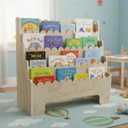 Kids Bookshelf 4-Tier, Natural Wood Children's Bookshelf, Scalloped Toddler Book Shelf, Baby Nursery Book Shelf, Display Front Facing Montessori Bookcase for Kids Room Playroom Nursery