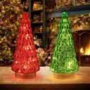 PHITRIC Christmas Decorations Indoor, 2 PCS Sparkling Glass Christmas Tree Table Centerpieces Decor with LED Lights and Timer, Xmas Tree Decorations for Home, Mantel, Shelf, Tabletop (Red & Green)