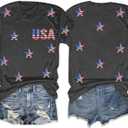 American Flag Patriotic T-Shirt Women 4th of July Gift Shirt USA Flag Stars Stripes Graphic Short Sleeve Casual Tops (Medium, Grey1)