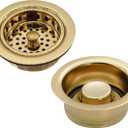 Westbrass A2165-01 4-1/4" OD Post Style Large Kitchen Basket Strainer with Waste Disposal Flange and Stopper Drain Set, Polished Brass