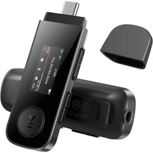 64GB USB MP3 Player with Bluetooth, AGPTEK U5PL 2 in 1 Type-C & USB Music Player with Clip, FM Radio, Recording, Support Mobile Phone Connection(Gray)