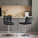 DUMOS Bar Stools Set of 2, 24 inch Counter Height Bar Stools, Upholstered Modern Kitchen Barstools with Metal Base, PU Leather Saddle Stools for Kitchen Island, Inky Black