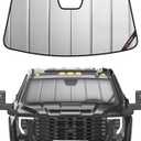 Windshield Sun Shade for Chevy Silverado & GMC Sierra 1500/2500/3500 2019-2026 (WT, Custom, Pro Trims) - Fits All Trims 2019-2021, Non-HUD Models Only, Premium Grey Leather Finish