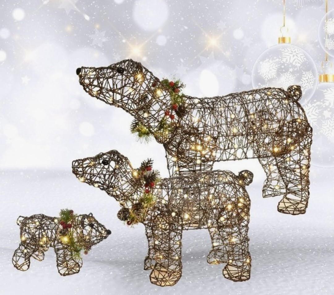 Lighted Christmas Decorations Outdoor Rattan Polar Bear 3 Pairs