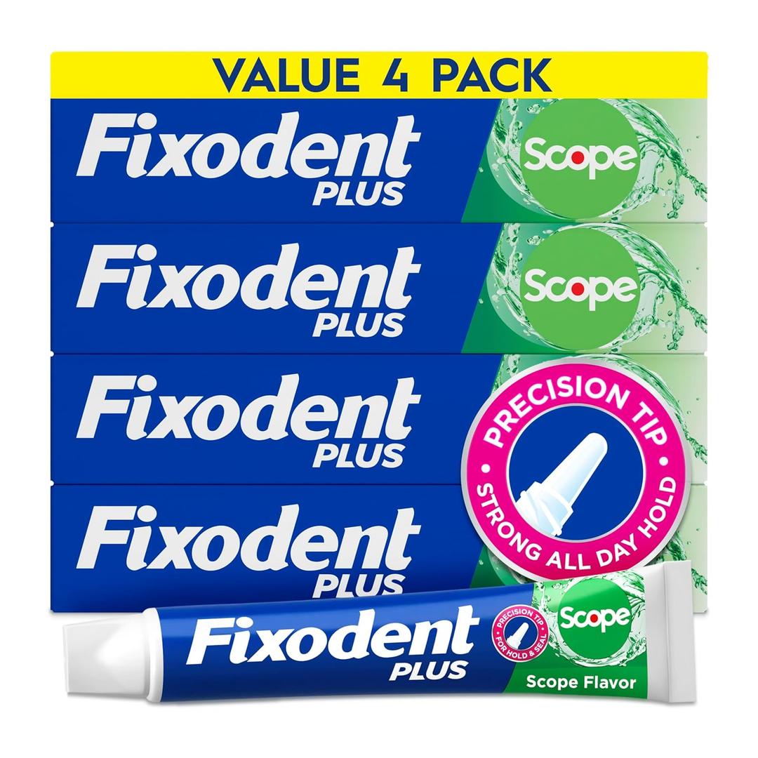 Fixodent Plus Scope Secure Denture Adhesive 2.0oz (Pack of 4) Blue & Green