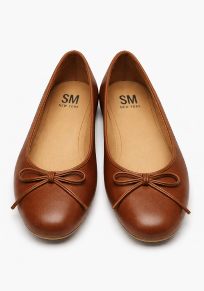 SMNY Low Heel Flat Shoes Comfortable Bowknot Decoration Casual Ballet Shoes, Brown, 9