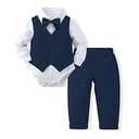 DISAUR Baby Boy Formal Outfits Long Sleeve Infant White Shirt Dark Blue PlaidVest Pants Bow Tie Baby First Halloween Outfit Boy Months 2t, Size 12-18M