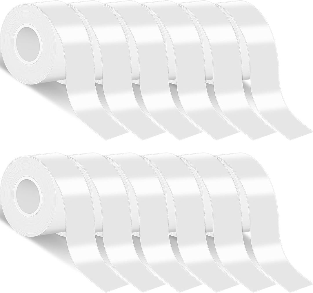 Fulmoon 12 Rolls Continuous Labels D30 Label Maker Tape 15 mm x 4 M/ 0.59'' x 13.12 ft Labeling Stickers Thermal Paper Self Adhesive Label Tape Compatible with D30 Maker(Transparent)