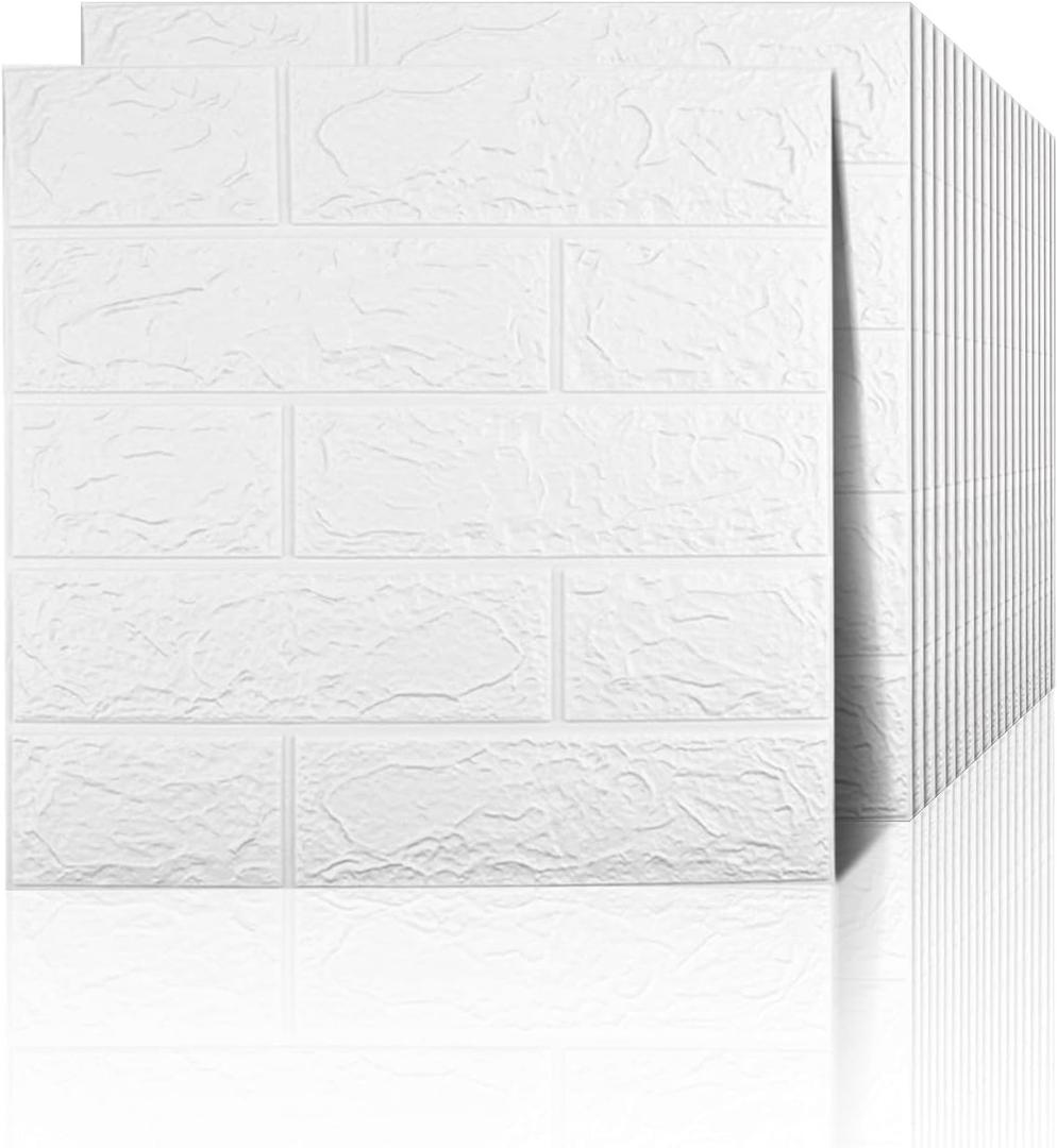20 PCS White 3D Wall Panels, 29 sq.feet Coverage, Printable Wallpaper Sticker with Self-Adhesive Waterproof Brick PE Foam Wall Panels Peel and Stick for Interior Wall Decor, Home Decoration