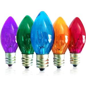 C7 Replacement Bulbs, 25 Pack Multi-Color Christmas Lights Bulbs, 5W Colorful Incandescent for Outdoor String Lights, Xmas Tree, Patio, Wedding, Holiday Party Decor, E12 Candelabra Base
