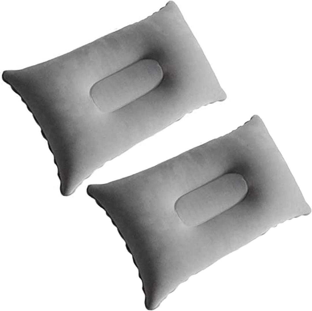 2 Pack Ultralight Inflatable Pillow Small Squared Flocked Fabric Air Pillow Beach Pillow for Hiking,Camping,Traveling,Napping,Desk Rest,Neck Lumbar Support(Gray)