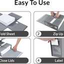 Pack of 4 Bed Sheet Organizers and Storage, Bedding with Window, Zipper & Labels, Compact Design Linen Storage Bags, Foldable Sheet Organizers for Linen Closet (Grey Solid)