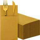 Cindeer 75 Pcs Gold Linen Dinner Feel Napkins with Built in Flatware Pocket Prefolded Paper Disposable Airlaid Guest Hand Towel for Silverware Wedding Reception Christmas Baby Shower
