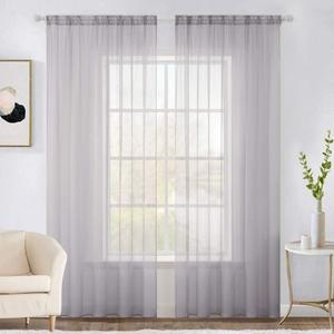 MIULEE 2 Panels Solid Color Sheer Window Curtains Elegant Window Voile Panels/Drapes/Treatment for Bedroom Living Room (54X72 Inches Light Grey)