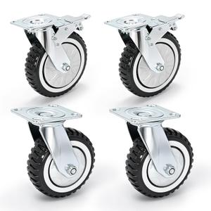 6 Inch Rubber Caster Wheels Heavy Duty Anti-Skid Swivel Casters 1653Lbs Silent Universal 360 Degree Rotation Ball Bearing Set of 4 (All Swivel,2 with Brake Lock, 2 Without)