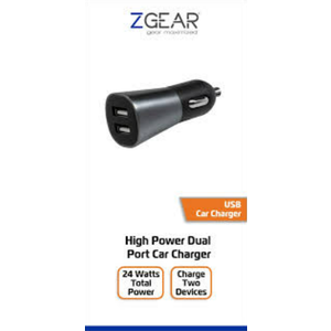 ZGear - Fast Car Charger with Two USB-A Ports - 24 Watts