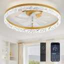 LEDIARY 20" Modern Ceiling Fans with Lights and Remote, Dimmable Low Profile Ceiling Fan, Flush Mount Fan, Stepless Color Temperature Change and 6 Speeds - Gold