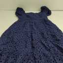 PRETTYGARDEN Summer Dresses for Women 2025 Eyelet Square Neck Puff Sleeve Smocked Wedding Guest Maxi Dress with Pockets (Navy)