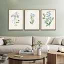 SongZest 3 Piece Blue Floral Framed Wall Art Boho Botanical Canvas Art Prints Vintage Flower Pictures Wall Decor Minimalist Rustic Paintings Artwork for Living Room Bedroom Bathroom 16x24in