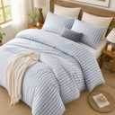 Striped Comforter Set Queen Size Blue White Bedding 2 Pillowcases
Stripes Bedding Set 3 Pieces for All Seasons,College Dorm Comforter Queen Bed Comforter Washed Microfiber,OEKO-TEX Certified