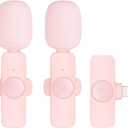 2 Pack Professional Wireless Lavalier Microphone for iPhone iPad (iPhone 14 and Below), Lapel Mics Plug-Play Clip on Lapel Mic for YouTube, Recording, Vlog, Facebook Live (Pink)