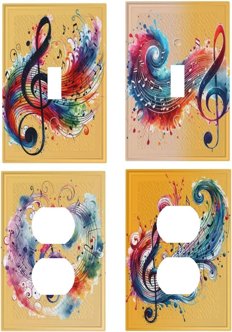 Decorative Art Light Switch Covers,1 Gang Single Duplex Outlet,Wall Plate,Switchplate Electrical Faceplate,Music,(4PACKS)