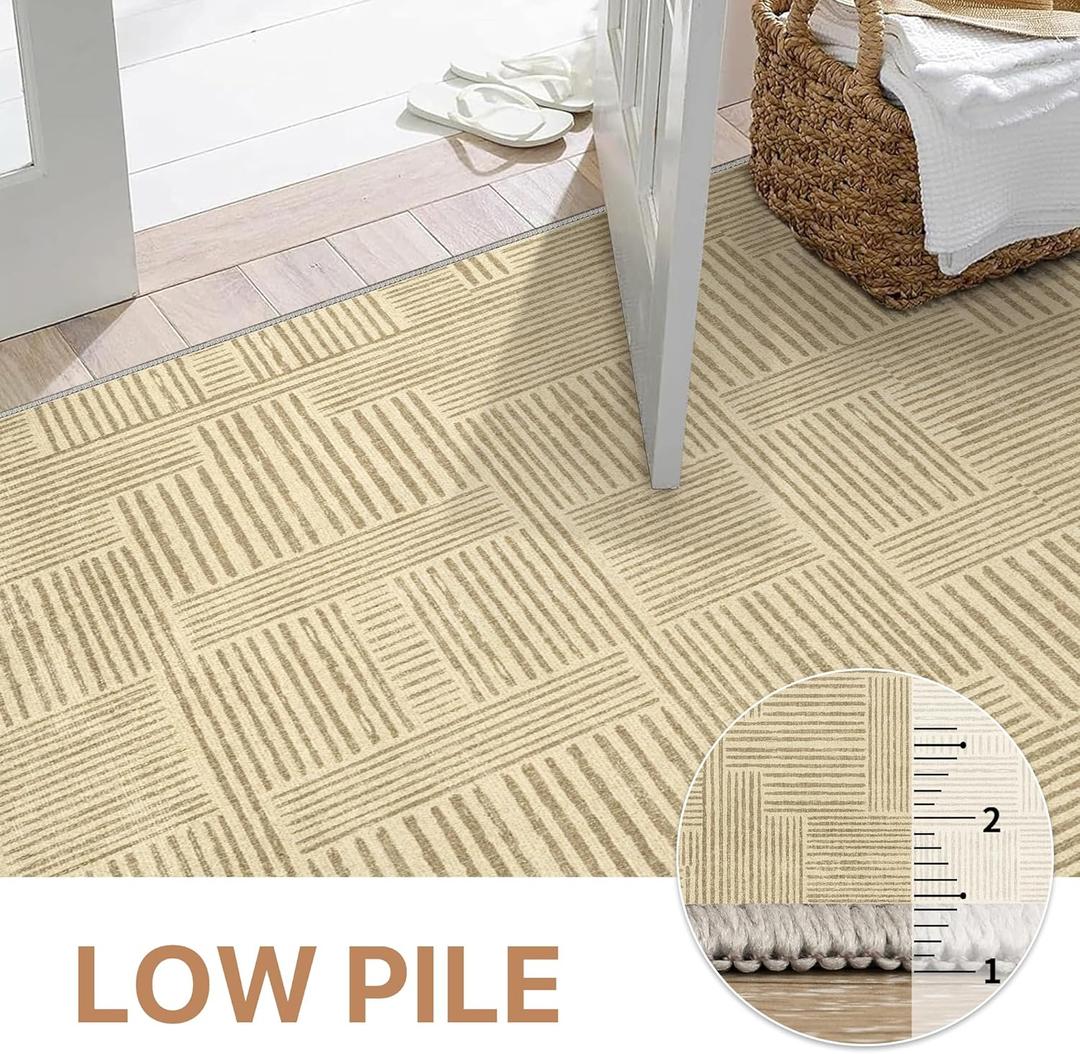 GENIMO Washable Area Rugs for Living Room Bedroom, 8'x10' Modern Abstract Non Slip Rug, Low Pile Soft Contemporary Indoor Floor Carpet Cover for Dining Room Kitchen, Brushwood