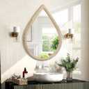 Irregular Wall Mirror Wood Frame Rustic Teardrop Wall Mirrors Decorative Irregular Mirrors for Bedroom Living Room Bathroom 16x20 Inches Natural Color