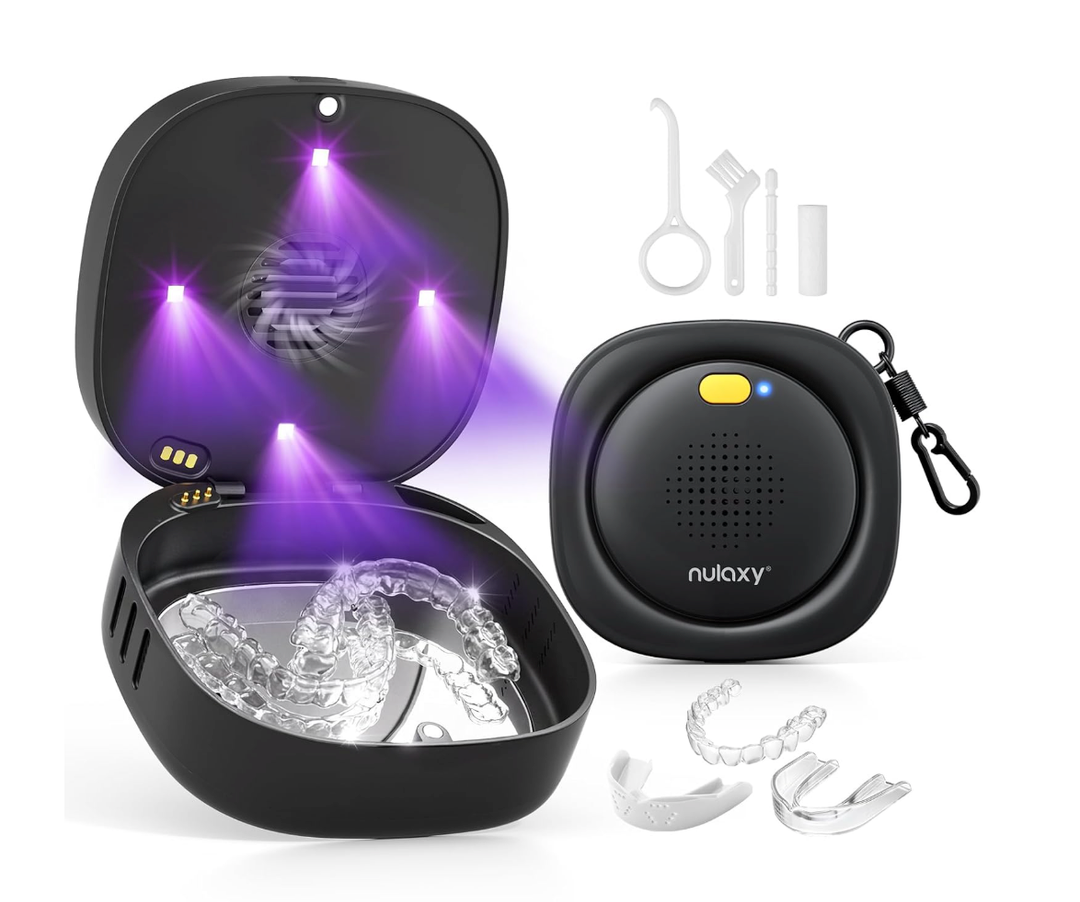 Nulaxy UVC Retainer Case with Fan, Magnetic Closure Aligner Case Includes Vent Holes and Mirror, Portable Retainer Box with Removal Tool and Brush Compatible with Invisalign Retainer Slim Aligner