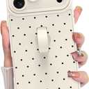 KANGHAR Compatible with iPhone 17 Pro Max Case 2025, Silicone Spot Cute Pattern, Wristband Kickstand Camera Protection Soft Slim Cover for Girls Women -White