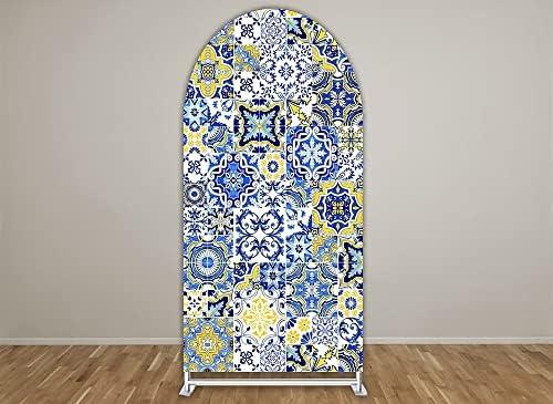 ittsmnt Arch Backdrop Covers Mediterranean Patchwork Tile Theme Arched Background Stand Cover for Birthday Banquet Porcelain Parties Decorations ittsmnt Arch Backdrop Covers Mediterranean Patchwork Tile Theme Arched Background Stand Cover for Birthday Banquet Porcelain Parties Decorations