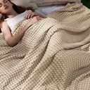 Bedsure Cooling Cotton Waffle King Size Blanket - Lightweight Breathable Summer Blanket of Rayon Derived from Bamboo for Hot Sleepers, Luxury Throws for Bed, Couch and Sofa, Light Brown, 96x88Inches