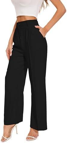 FUNYYZO Wide Leg Pants Women's High Elastic Waisted in The Back Business Work Trousers Long Straight Suit Pants, M