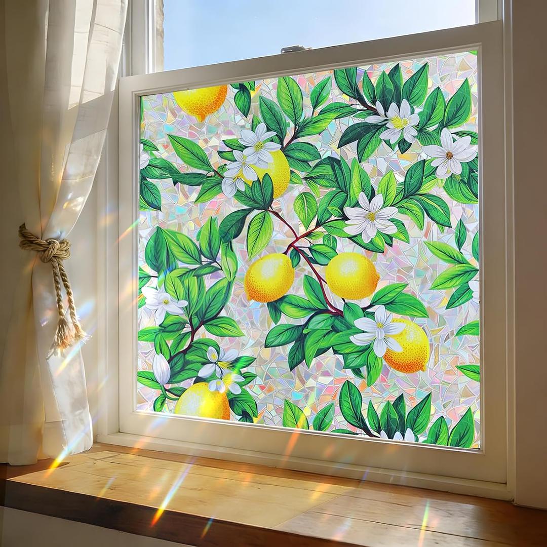 Stained Glass Window Film, Rainbow Privacy, One Way Decorative Tint, Static Cling, Renter Friendly for Home Bathroom Door