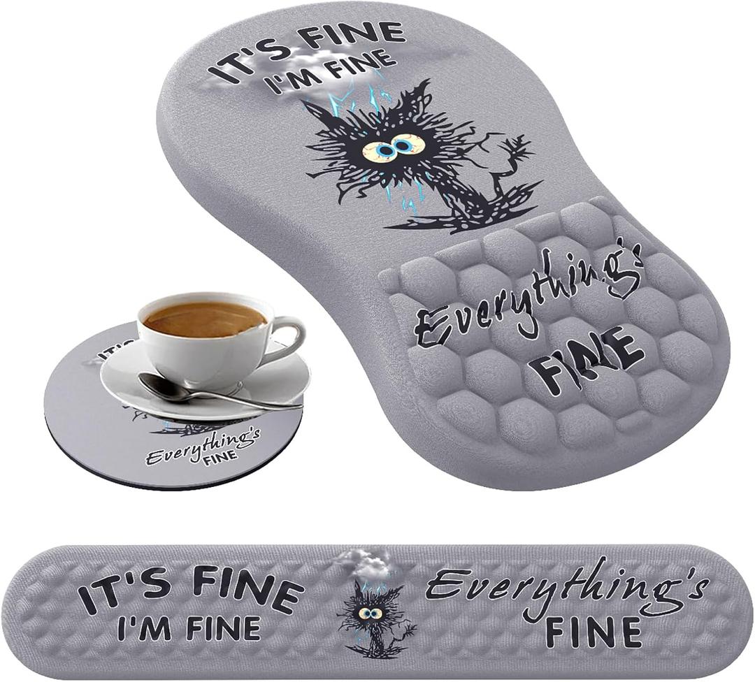 Mouse Pad Wrist Support,Ergonomic Mouse Pad with Wrist Rest,Computer Mouse Pads Pain Relief Keyboard Wrist Rest with Coaster Set,Non-Slip Computer Gel Mouse Pad for Desk Laptop Office-Black Cat