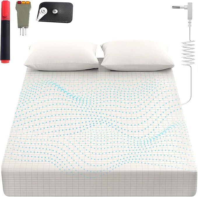 Grounding Sheets King, 90% Organic Cotton+ 10% Pure Silver Fiber,Grounded Bed Sheet Kit, Deep Pocket Grounded Bed Sheet, Relieves Pain - Used for Healthy Sleep Therapy (White, King)