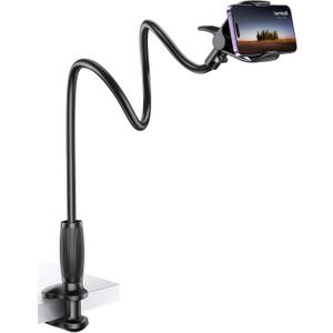 Lamicall Gooseneck Phone Holder for Bed - [Upgraded Stable Clip] for Desk, Headboard, Bed, Bedside, Table, Flexible Gooseneck Long Arm Stand, Overhead Cell Phone Clamp Mount, Gift for All 4-7 Device