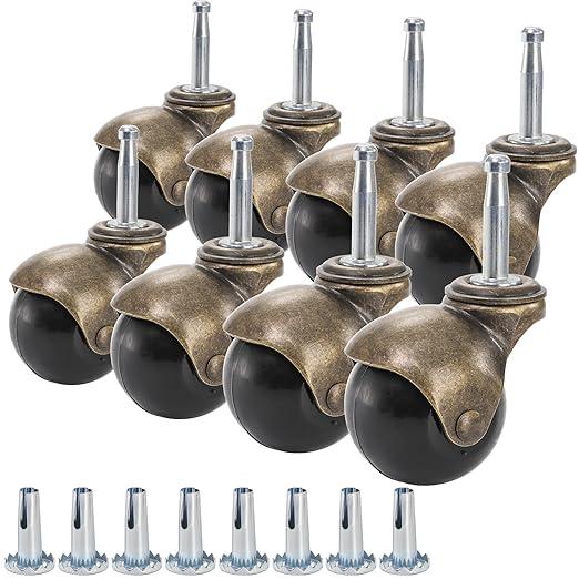 Yarlung 8 Pack 2 Inch Ball Caster Wheels with Swivel Stem, Antique Brass Casters with Mounting Stem Sleeve Socket (5/16" x 1-1/2") for Furniture Chairs Sofa Cabinets