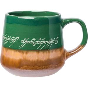 Silver Buffalo Lord of The Rings Elven Text High Gloss Reactive Glaze Tapered Pottery Mug,18 Ounces (Green/Brown/Multi)