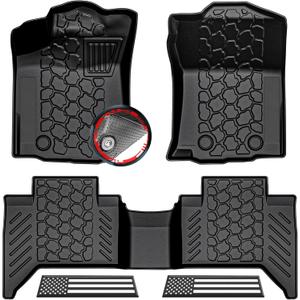 Anti-Slip 3D Car Mats 5Pcs All Weather for 2018-2023 Toyota Tacoma Double Cab (Automatic Only) | Rubber Truck Floor Liners with Weather Strips | Car Carpet for Winter, Ski, Hunting, Camping (USA Flag)