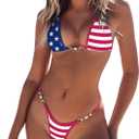 TASHEHE Women's Triangle Thong Bikini Set Sexy String Brazillian Two Piece Swimsuit Cute Bikini Bathing Suit (Large, Flag / 4th of July)
