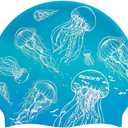 Sporti Silicone Swim Cap for Women & Men, Adult, Vibrant Lightweight Swimming, Non-Slip, Easy Wear, Removal, Protects Hair (Jellyfish - Blue)