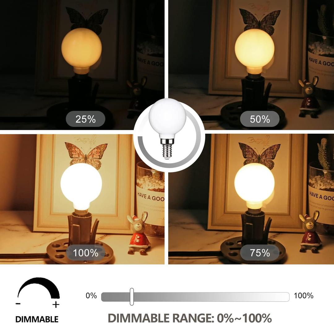 5 Pack G16.5 LED Ceiling Fan Light Bulbs, Dimmable LED Candelabra Bulb 4.5W Equivalent to 60W 500LM, E12 Chandelier LED Globe Bulbs for Chandelier,Vanity and Ceiling Fan Light Bulbs Milky Glass 2700K