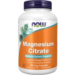 NOW Foods Supplements, Magnesium Citrate, Enzyme Function*, Nervous System Support*, 240 Veg Capsules (EXP 05/01/31)