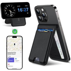 ExtreLife for Magsafe Wallet, Works with Apple Find My, Strongest Magnetic Wallet for iPhone 17/16/15/14/13/12 Series, Magnetic Card Holder with Adjustable Stand, 6 Cards Holder, Midnight Black