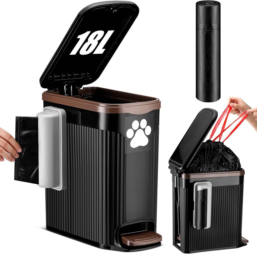 Patelai Dog Poop Trash Can Outside 4.5Gal/18L Large Dog Waste Trash Can with Lid Waste Container with Garbage Dispenser and Bag for Fence Backyard Counter Top Outdoor