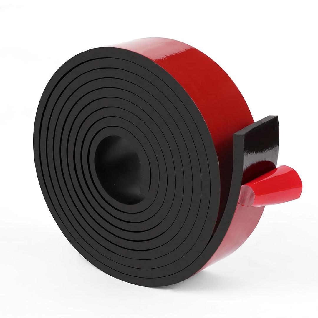 WochiTV Adhesive Solid Rubber Strips, 1" Wide x 1/4" Thick x 120" Long Self Stick Black Neoprene Rubber Rolls Perfect for DIY Insulation Cushion Gasket, Sealing, Liner, Weather Striping