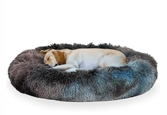 Jungolica Pet Products, Ultra Soft Calming Donut Shaped Cozy Warming cat & Dog Bed. Removable Cover, Machine Washable, Anti-Slip, Fluffy Fur Plush Fabric, Anti-axiety. 41